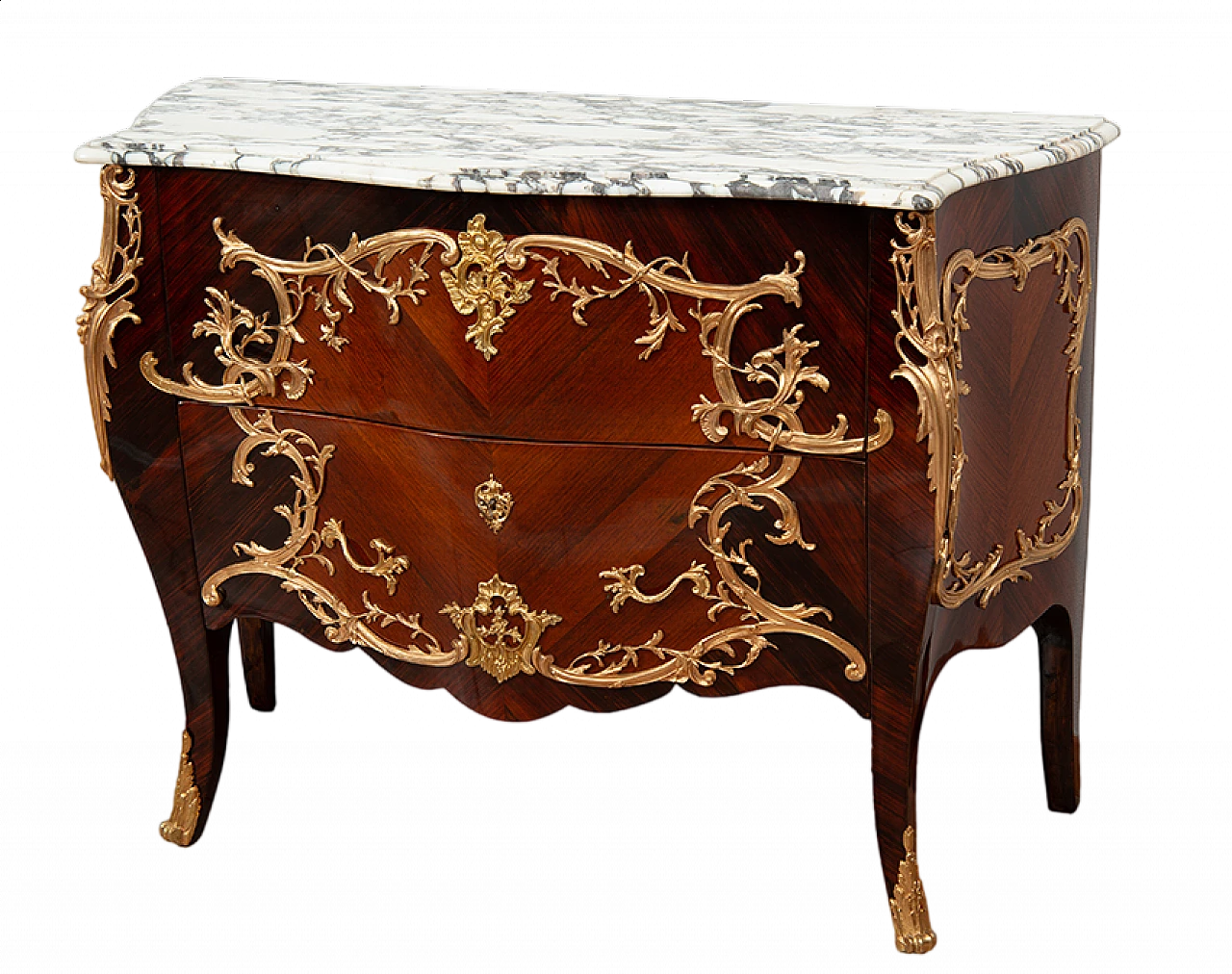 Napoleon III chest of drawers in exotic wood with marble top, 19th century 6