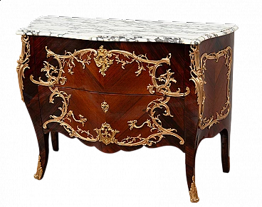 Napoleon III chest of drawers in exotic wood with marble top, 19th century