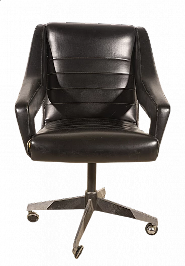 Metal and leather swivel chair with casters, 1970s