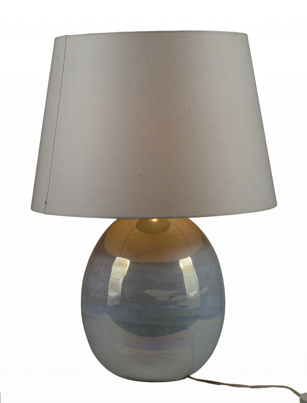White iridescent glazed pearl ceramic table lamp, 1980s 6