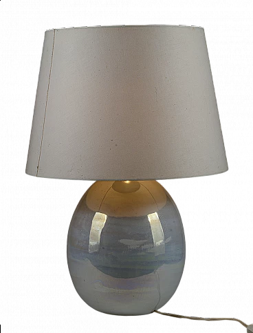 White iridescent glazed pearl ceramic table lamp, 1980s