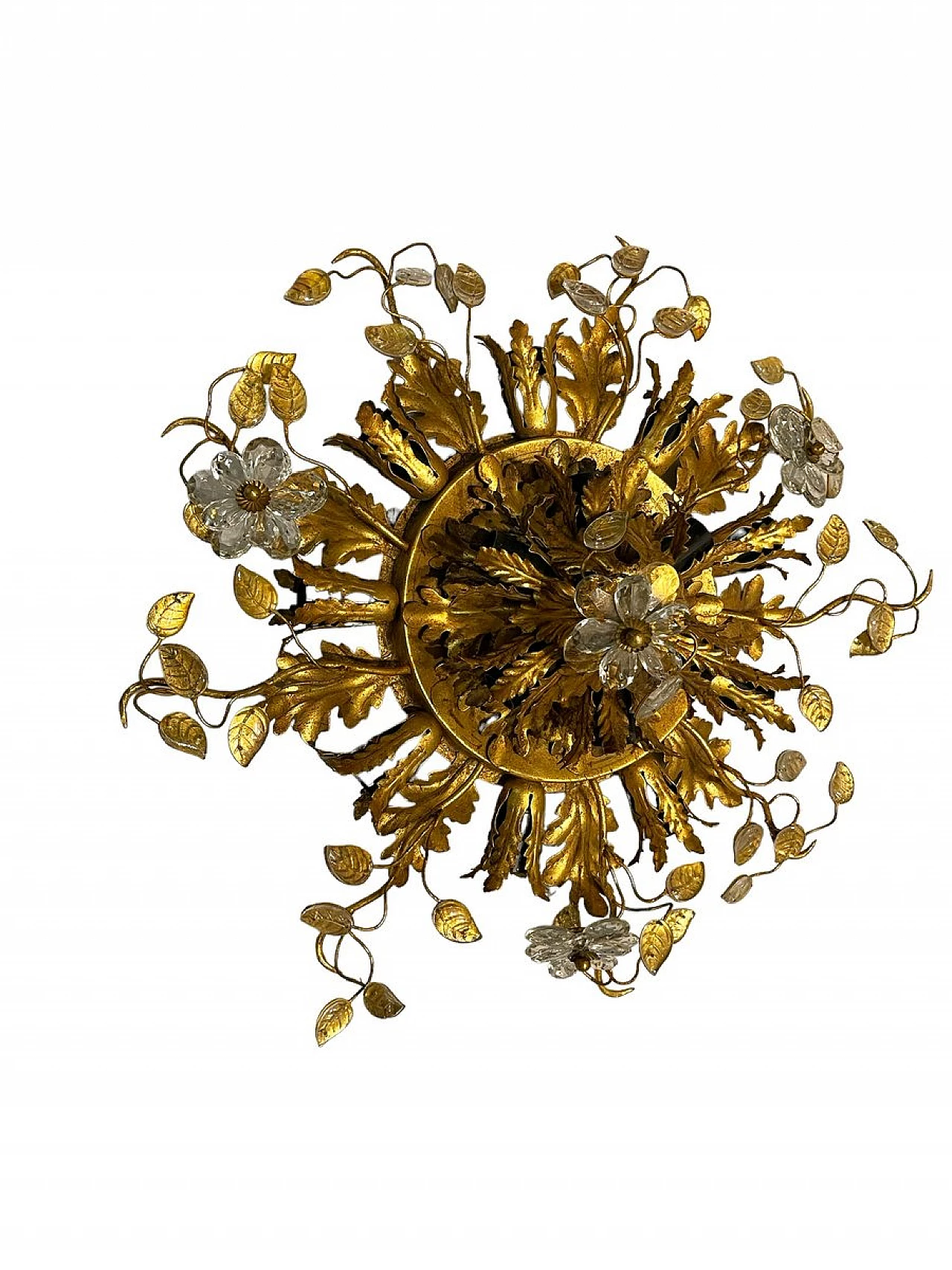 Gilded tôle and Murano glass ceiling lamp, 1960s 1
