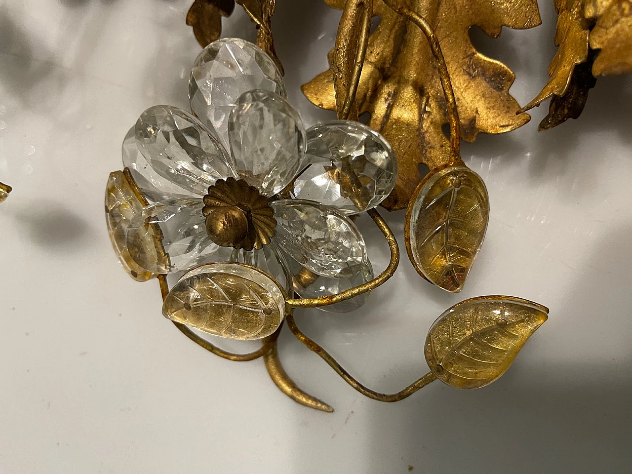 Gilded tôle and Murano glass ceiling lamp, 1960s 2