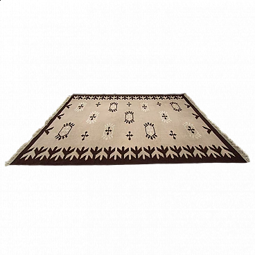 Tappeto Kelim beige e marrone, anni '70