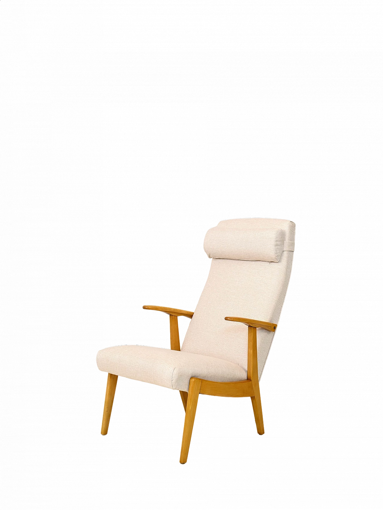 Scandinavian wooden armchair with headrest, 1960s 12
