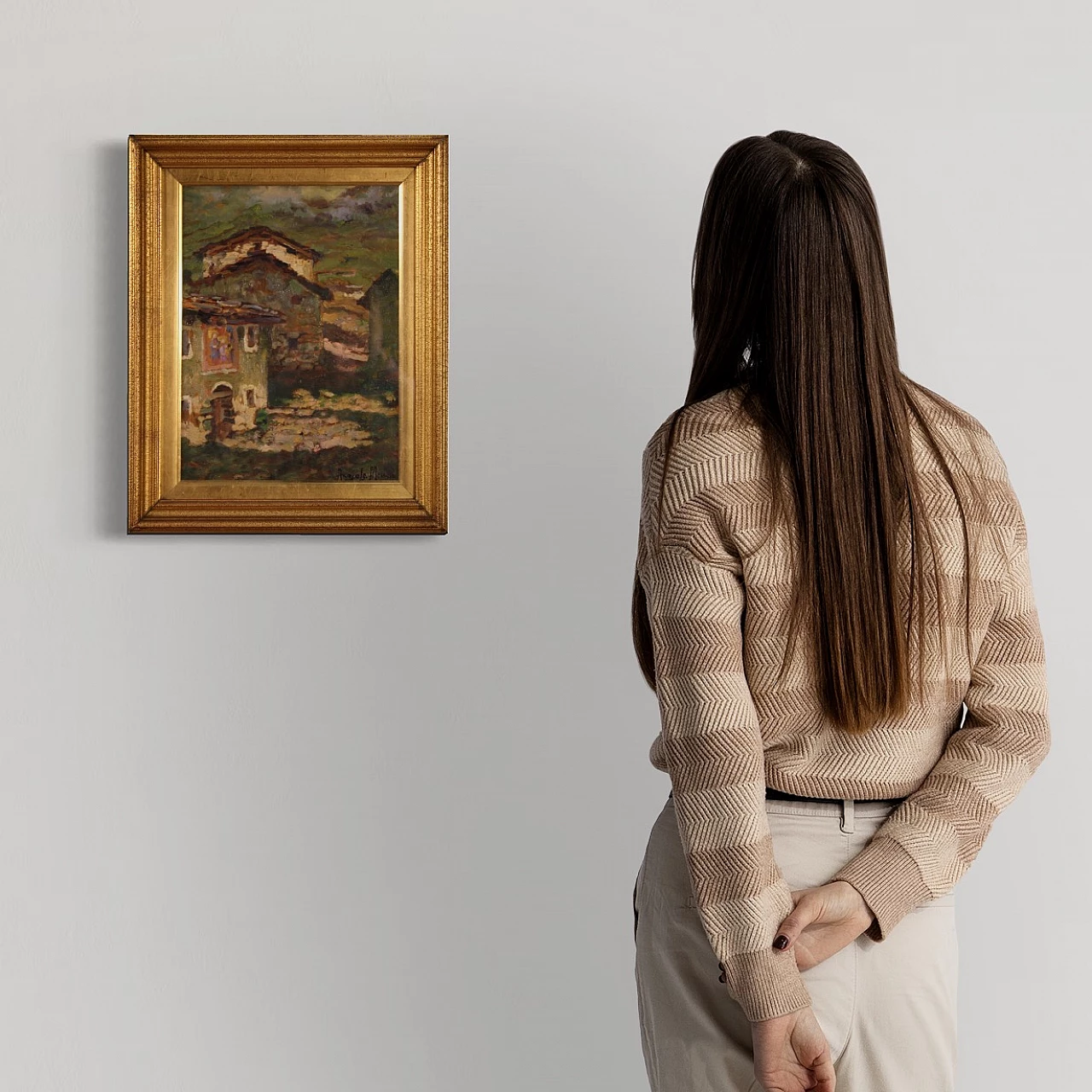 Angiola Meucci, country houses, oil painting on cardboard 1