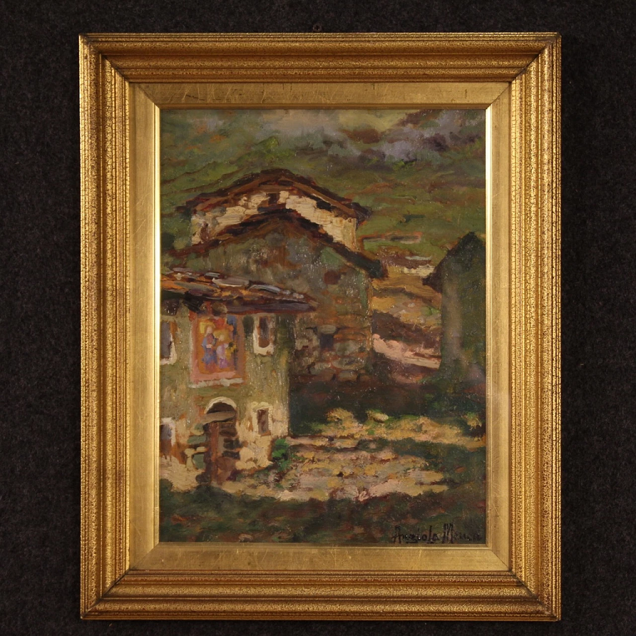 Angiola Meucci, country houses, oil painting on cardboard 5