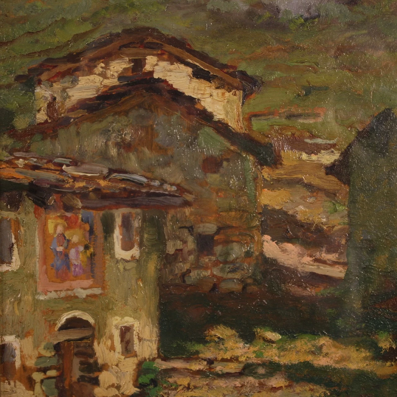Angiola Meucci, country houses, oil painting on cardboard 6