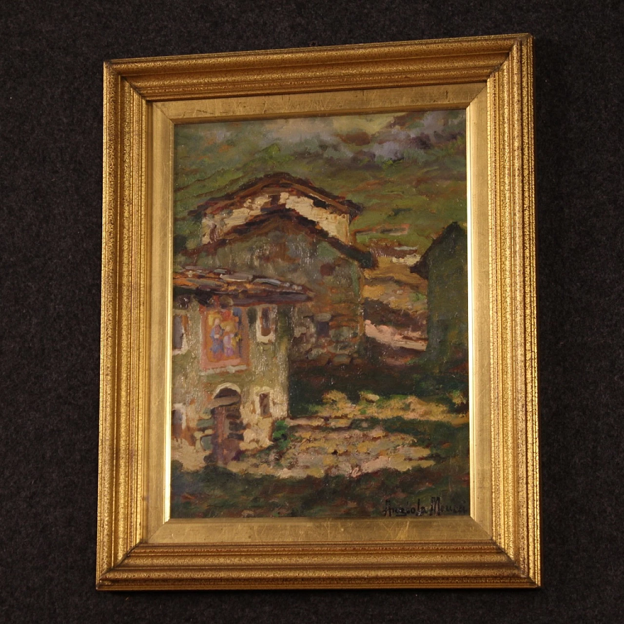 Angiola Meucci, country houses, oil painting on cardboard 10