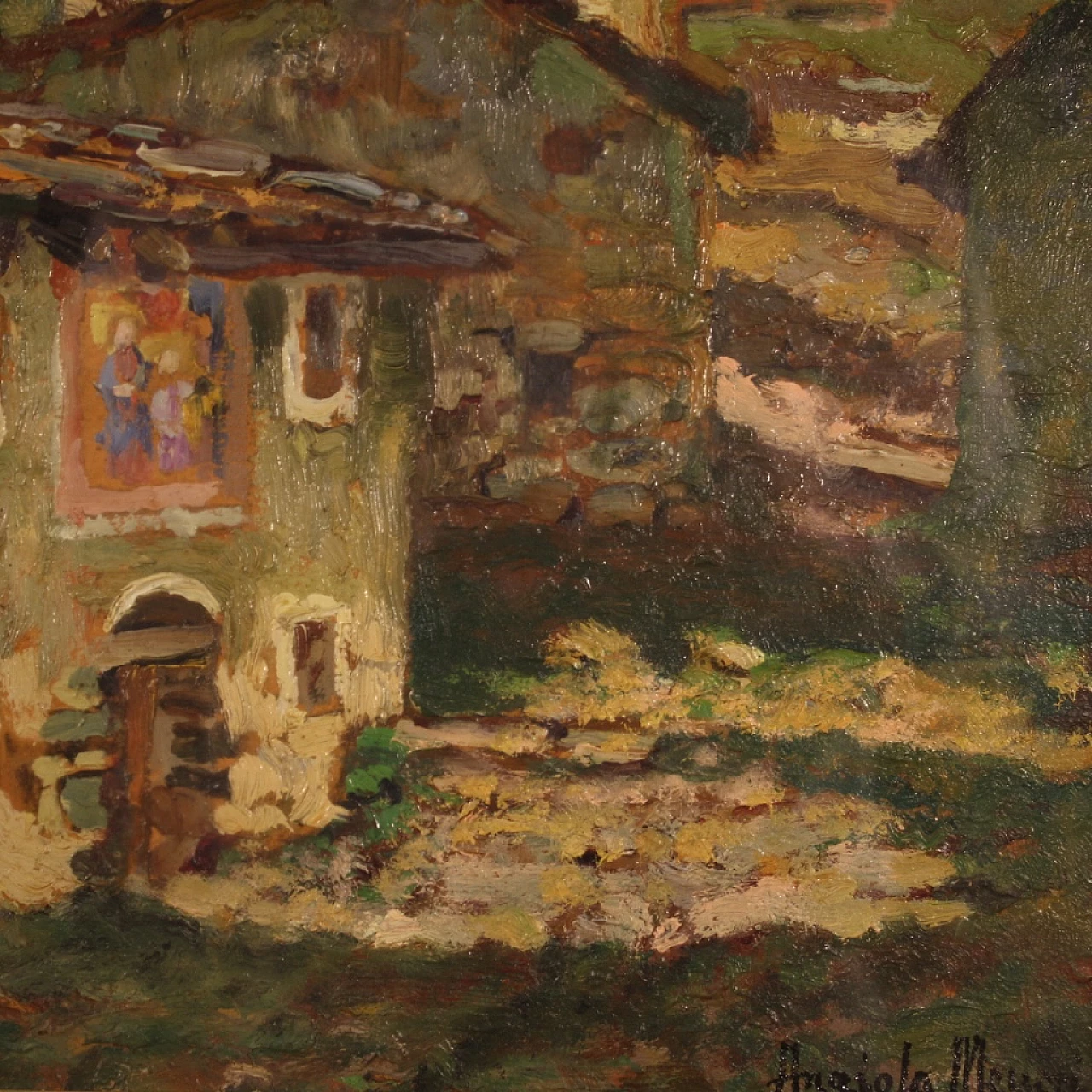 Angiola Meucci, country houses, oil painting on cardboard 11