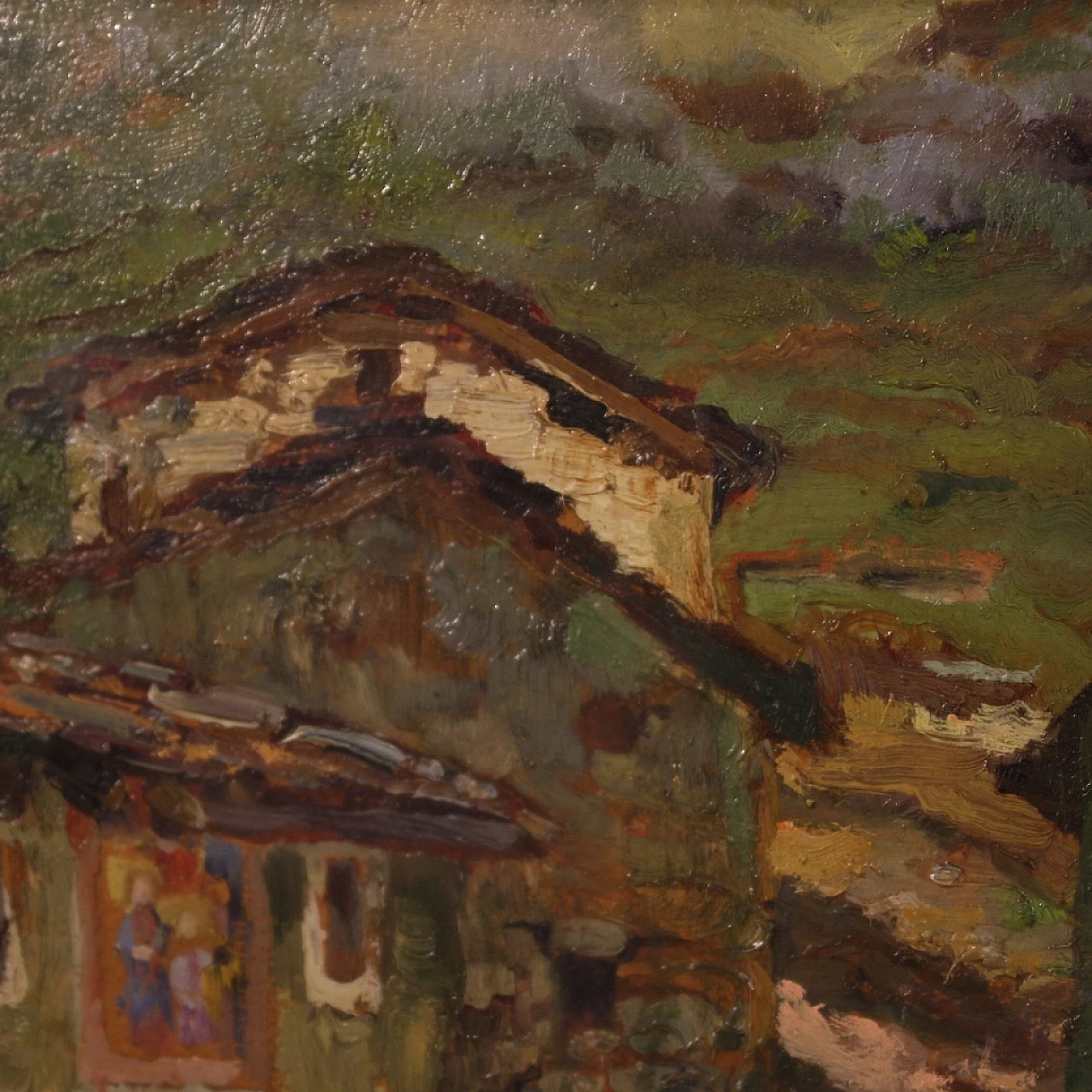 Angiola Meucci, country houses, oil painting on cardboard 13