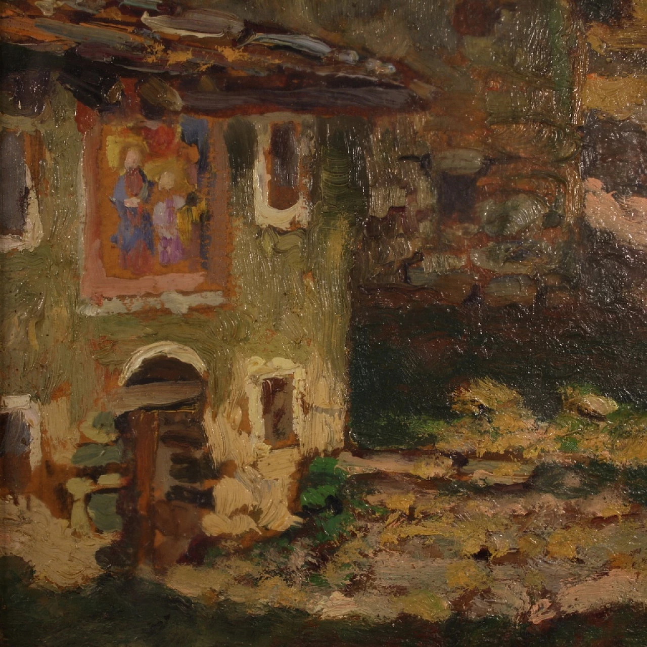 Angiola Meucci, country houses, oil painting on cardboard 15