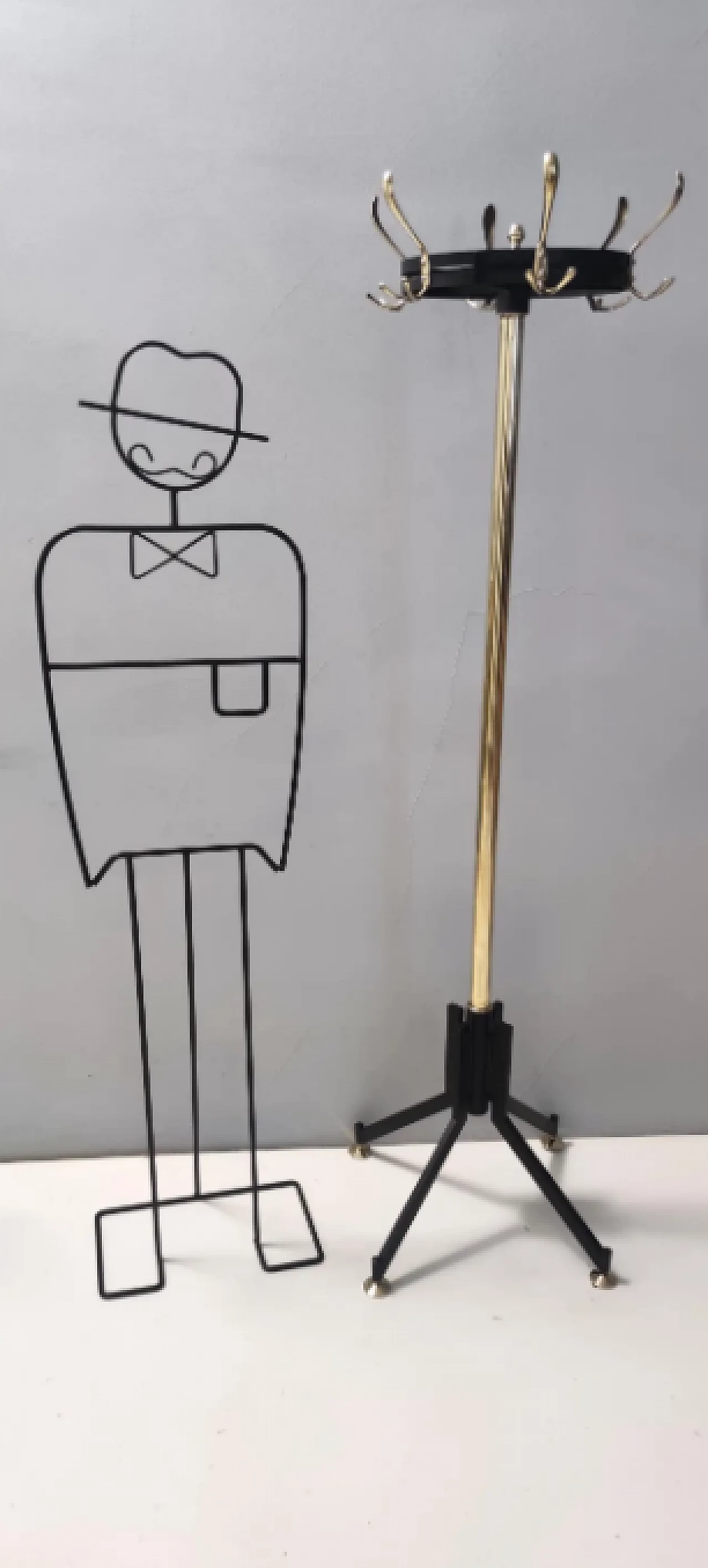Brass and painted iron swivel coat rack, 1950s 2