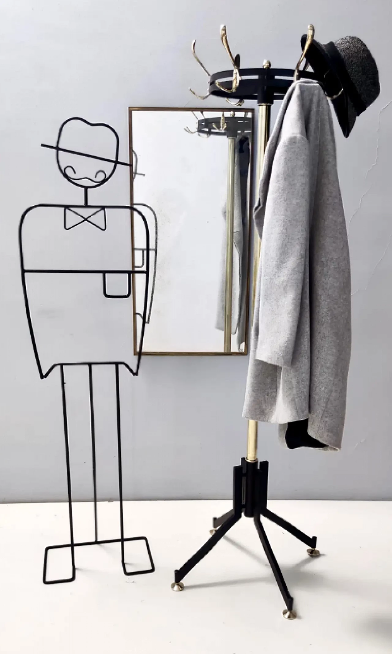 Brass and painted iron swivel coat rack, 1950s 3