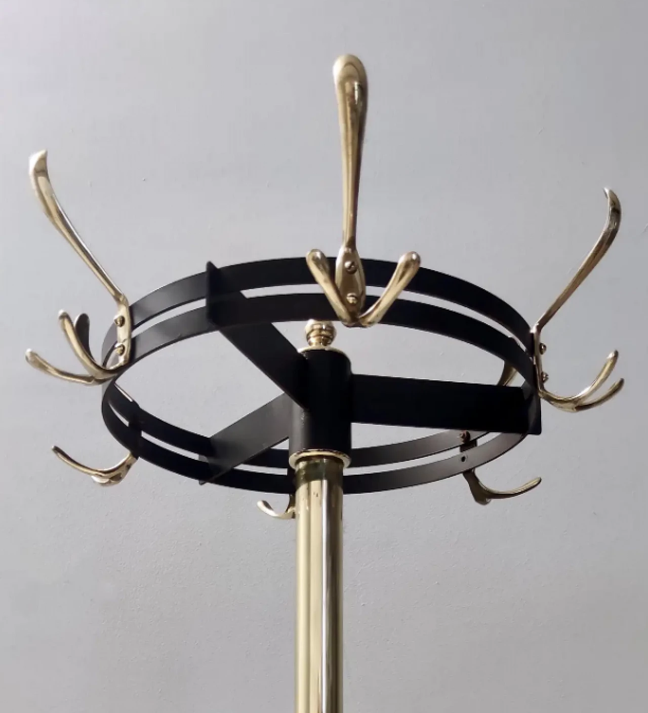 Brass and painted iron swivel coat rack, 1950s 4