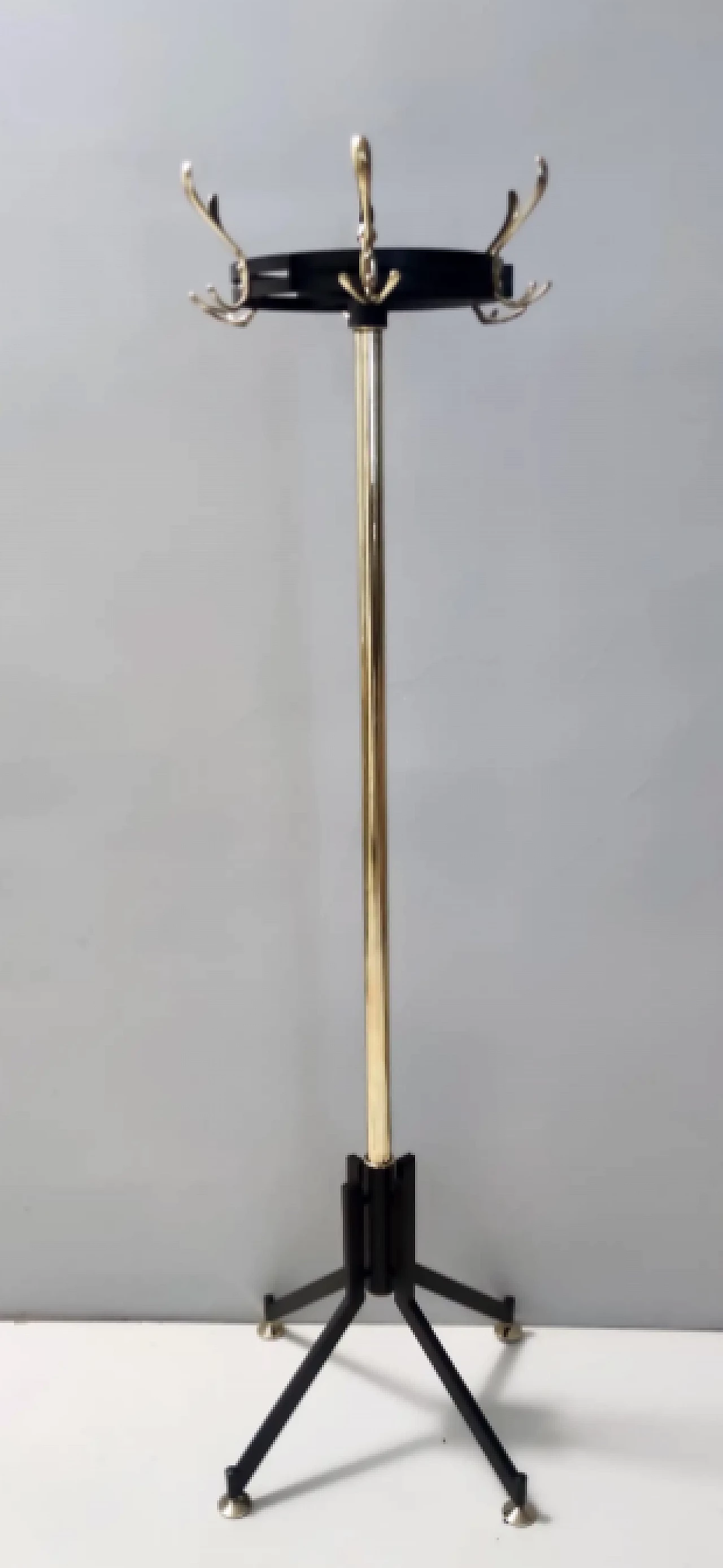 Brass and painted iron swivel coat rack, 1950s 9