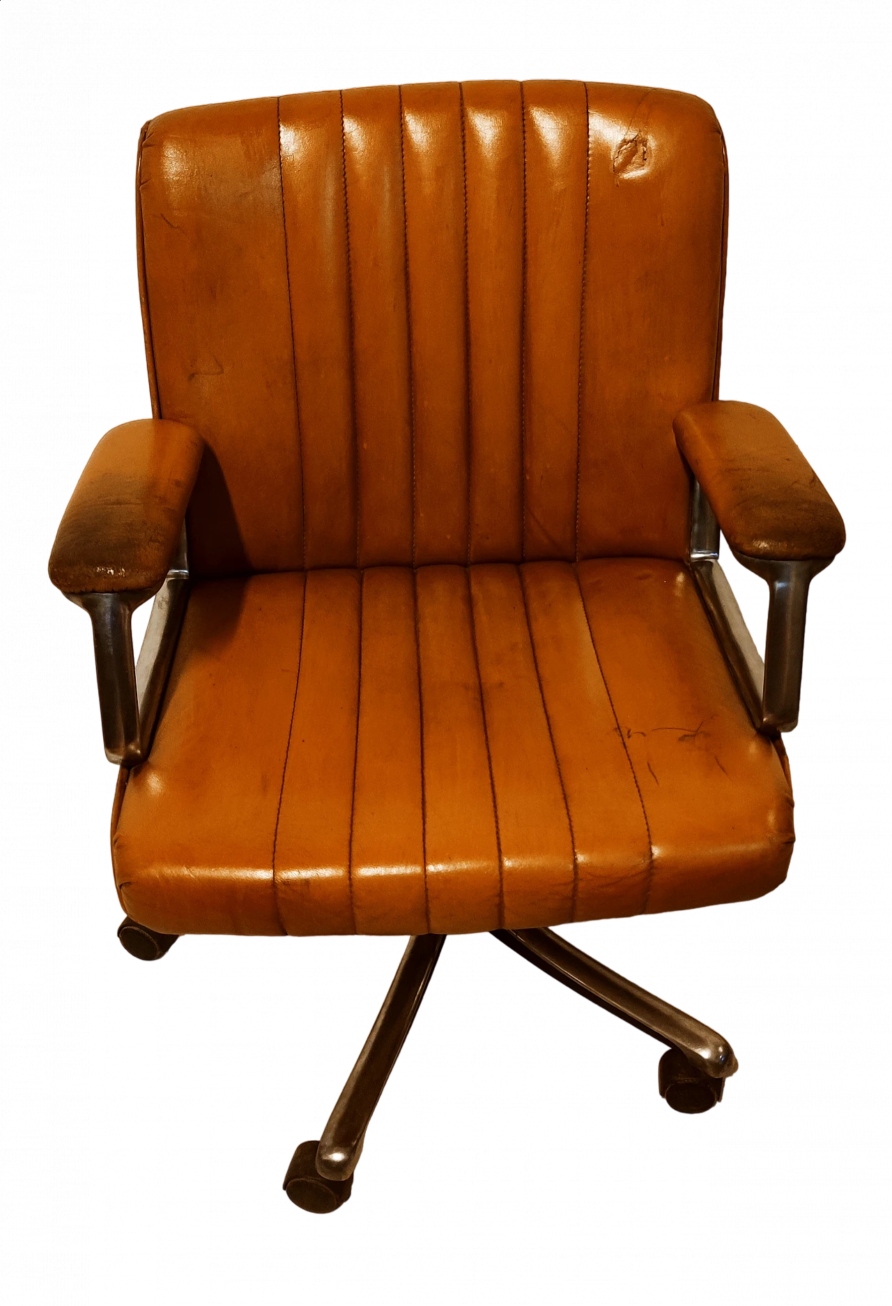 Poltrona girevole in alluminio e pelle di Osvaldo Borsani, anni '70 7