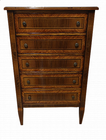 Walnut chest of drawers with rosewood mouldings and bronze knobs, 1920s
