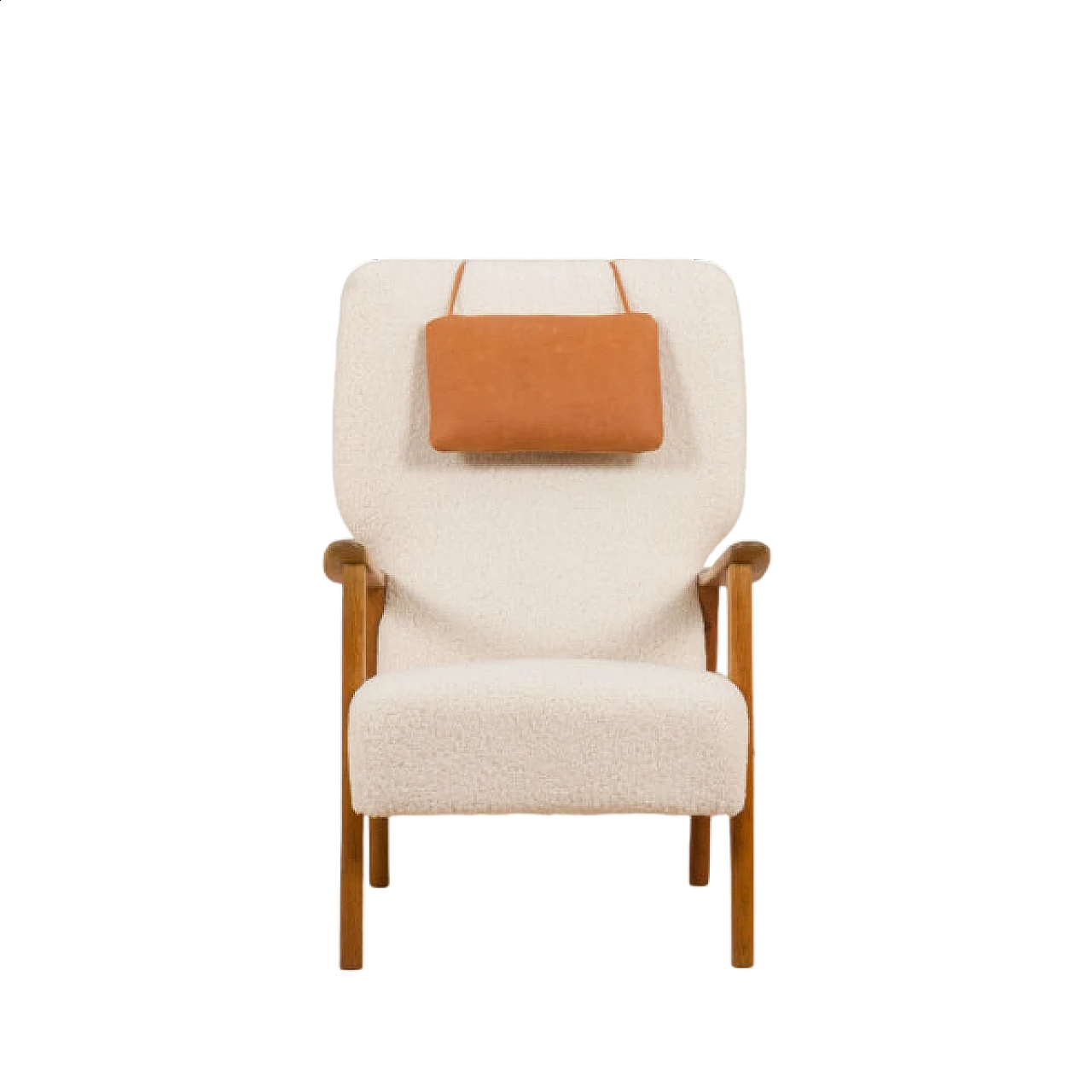 Oak lounge chair, boucle fabric and aniline leather by Fritz Hansen, 1960s 15