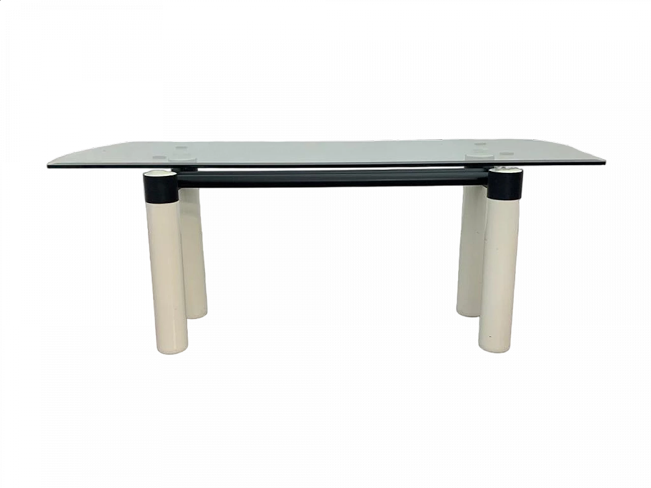 Tavolo in legno, ferro e cristallo nello stile di Massimo Vignelli, anni '70 12