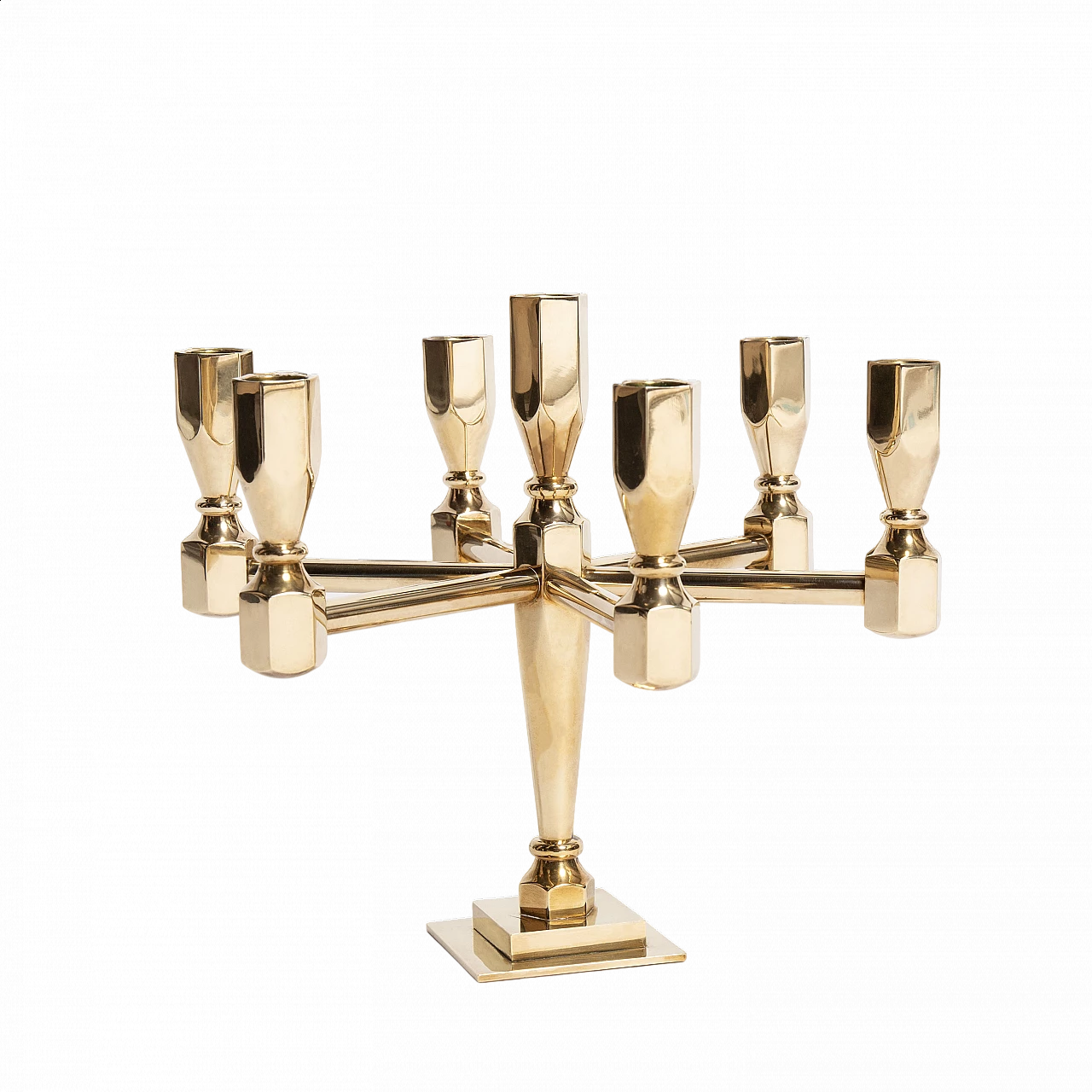 Candelabro a sette bracci in ottone di Lars Bergsten per Gusums Bruk, anni '80 7