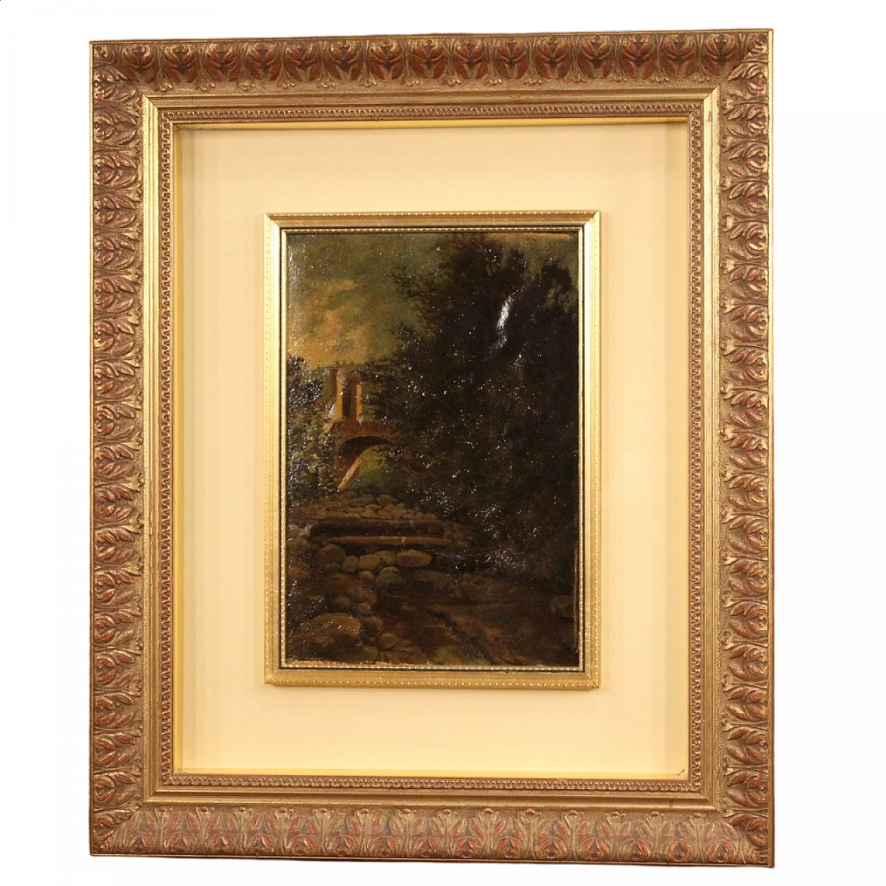 Landscape with trees and architectures, oil painting on cardboard 13