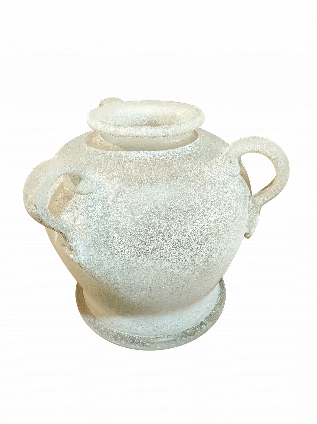 Vaso Scavo con tre anse in vetro bianco di Seguso, anni '80 8