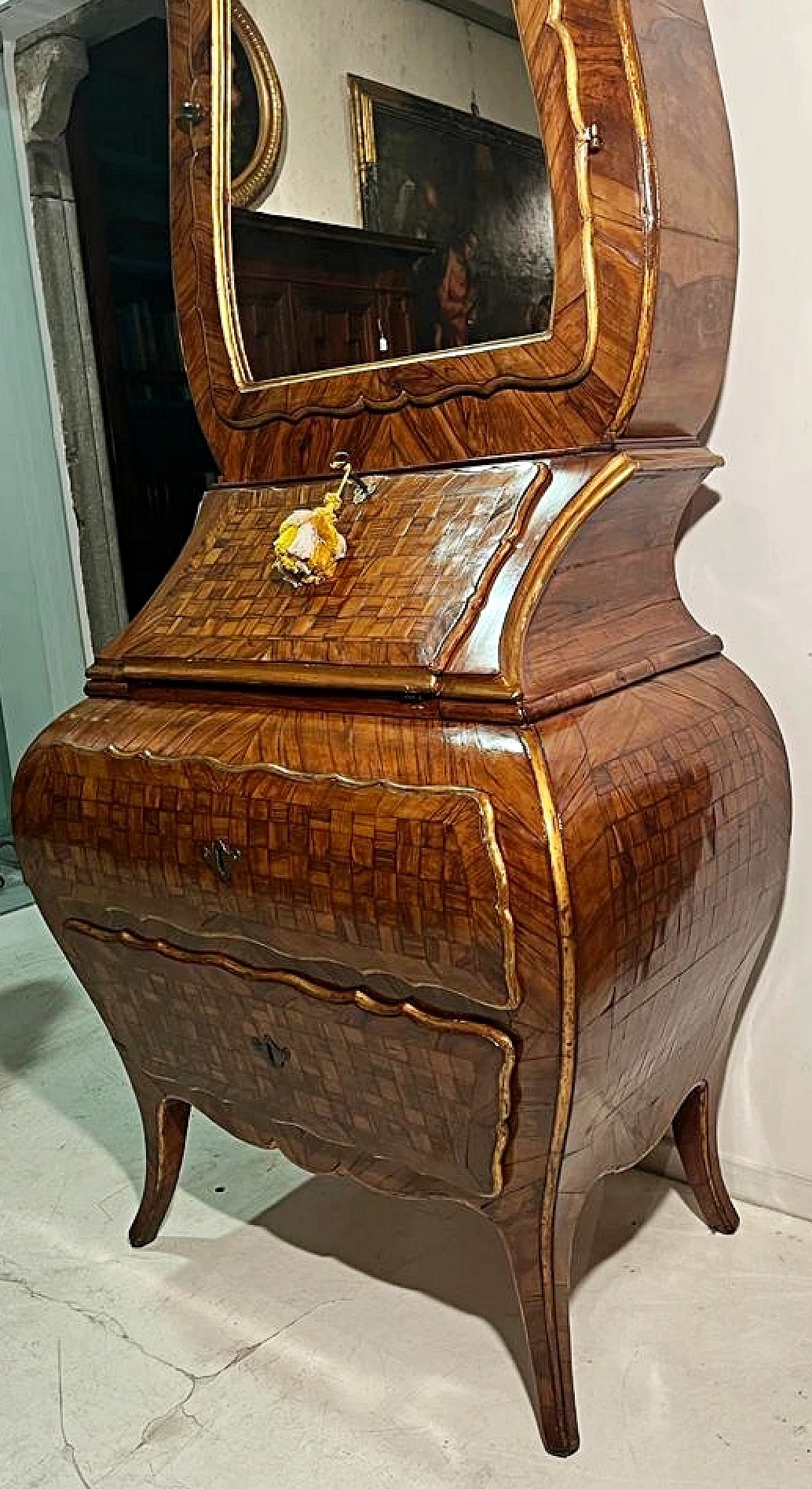 Piedmontese veneered and inlaid walnut trumeau, 18th century 4