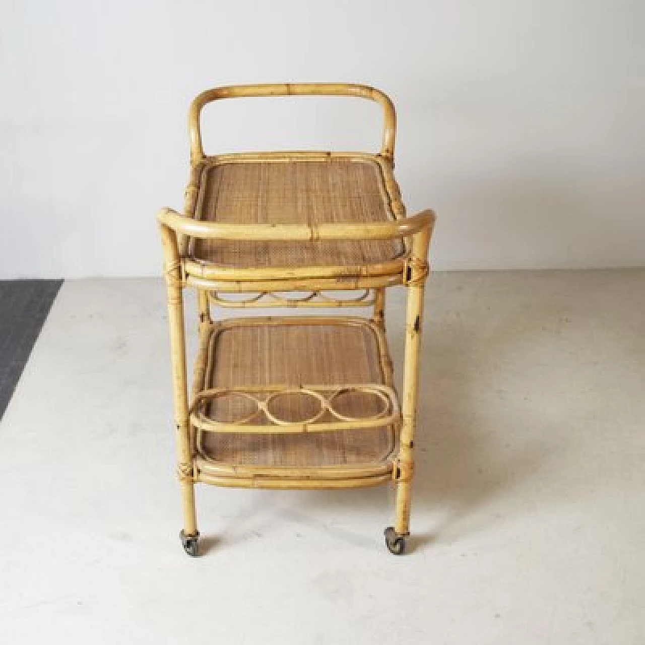Cane and bamboo bar cart in the style of Tito Agnoli, 1960s 3