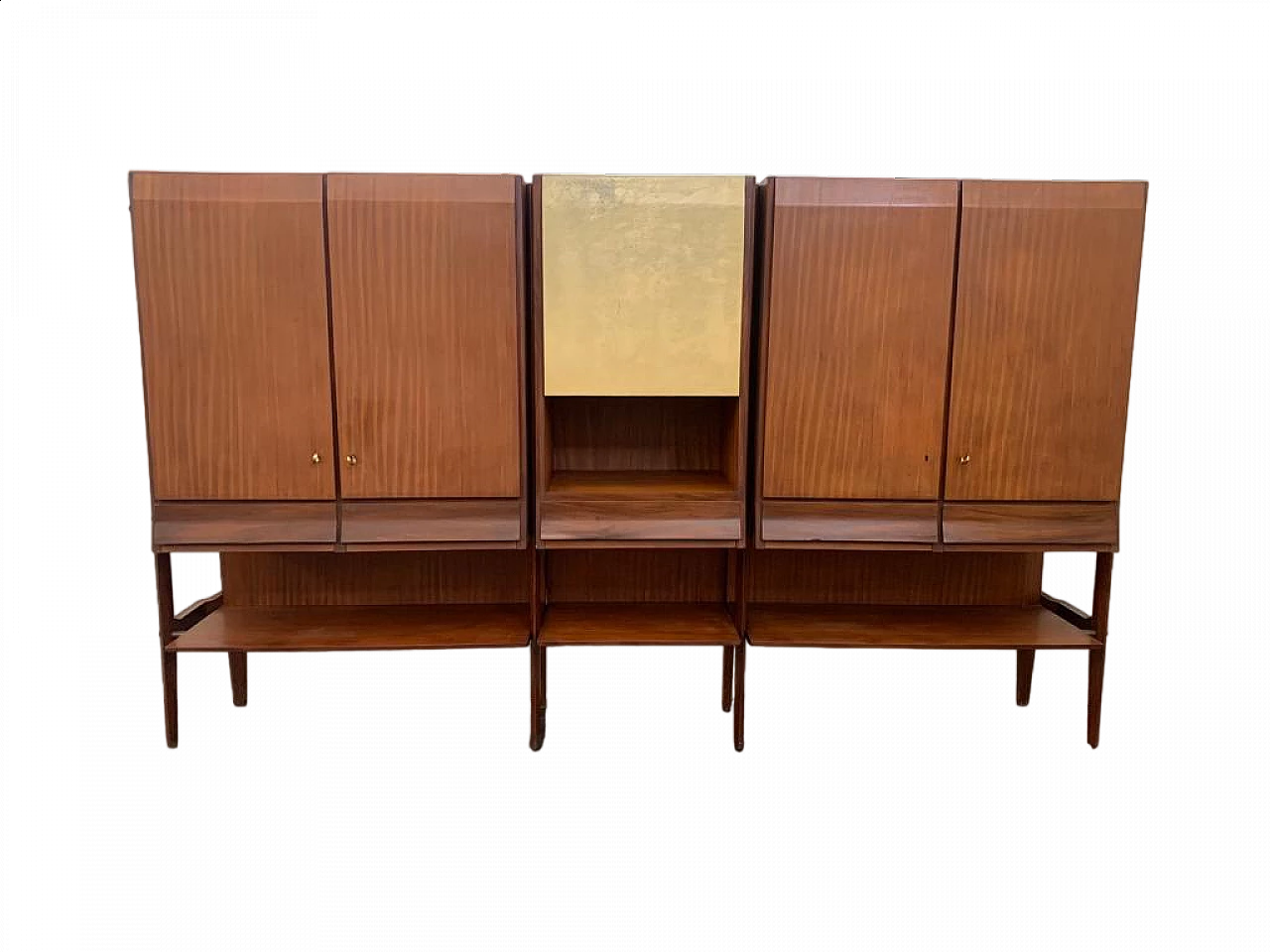 Three-door highboard in teak and parchment in the style of Silvio Cavatorta, 1960s 16