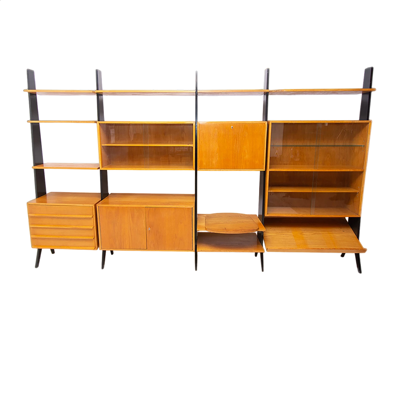 Czechoslovakian beech, plywood and iron bookcase, 1960s 26