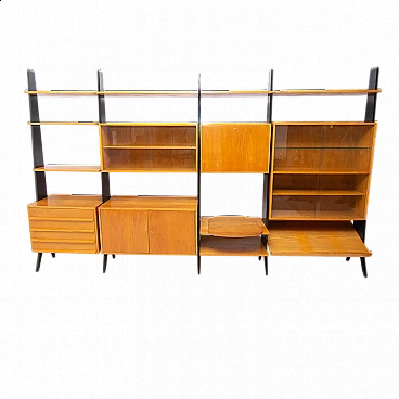 Czechoslovakian beech, plywood and iron bookcase, 1960s