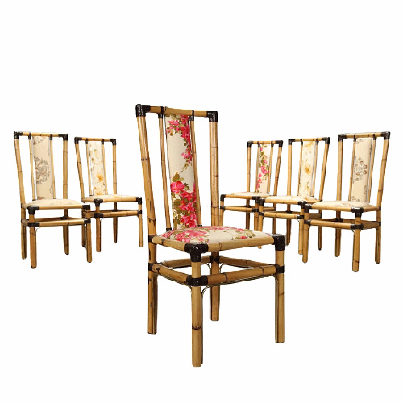 6 Bamboo and fabric chairs by Fabrizio Smania for Studio Smania Interni, 1980s 1
