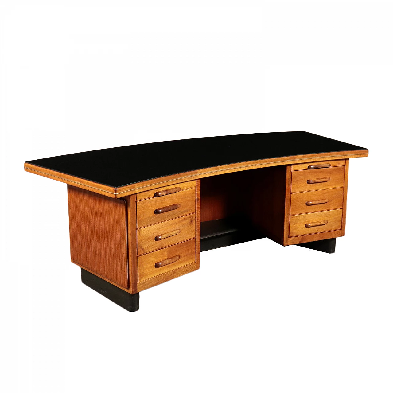 Mahogany desk with black glass top, 1950s 1