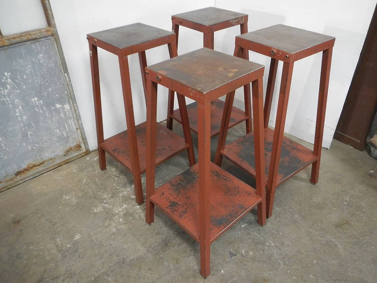 Burgundy iron easel side table, 1960s 1