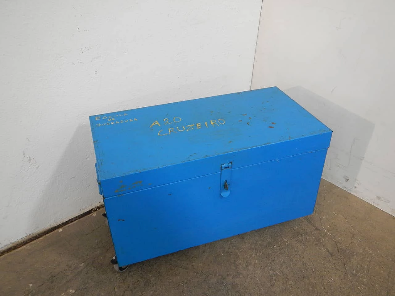 Light blue coloured iron chest, 1980s 1