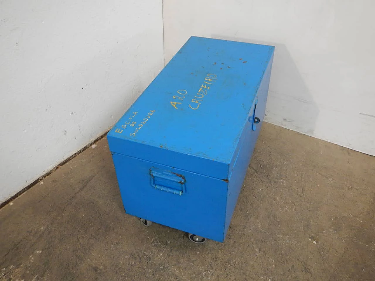 Light blue coloured iron chest, 1980s 2