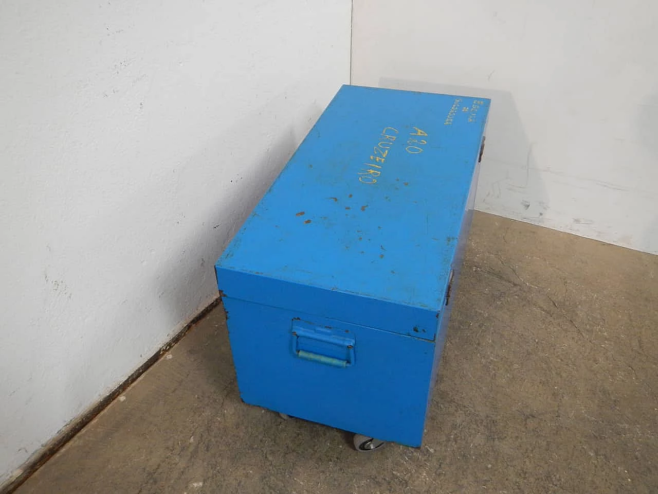 Light blue coloured iron chest, 1980s 4