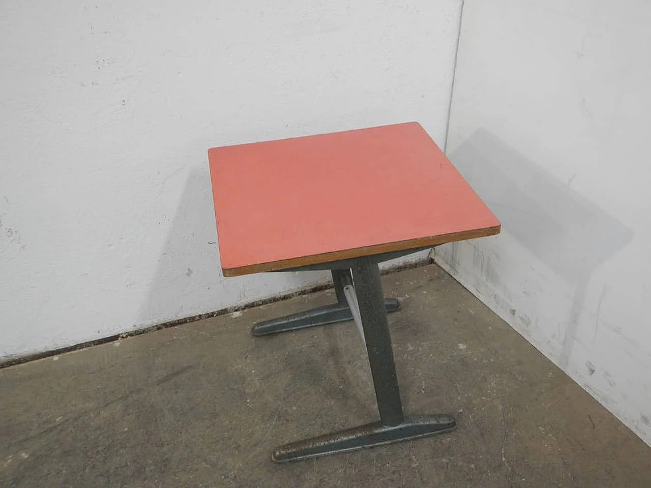 Iron school desk with beech and formica top, 1960s 3