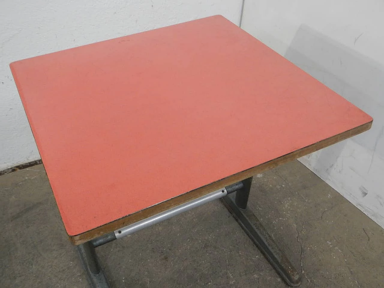 Iron school desk with beech and formica top, 1960s 5