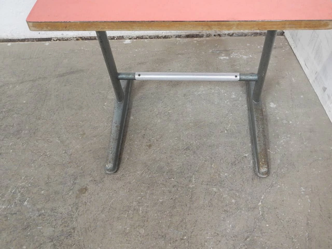 Iron school desk with beech and formica top, 1960s 6