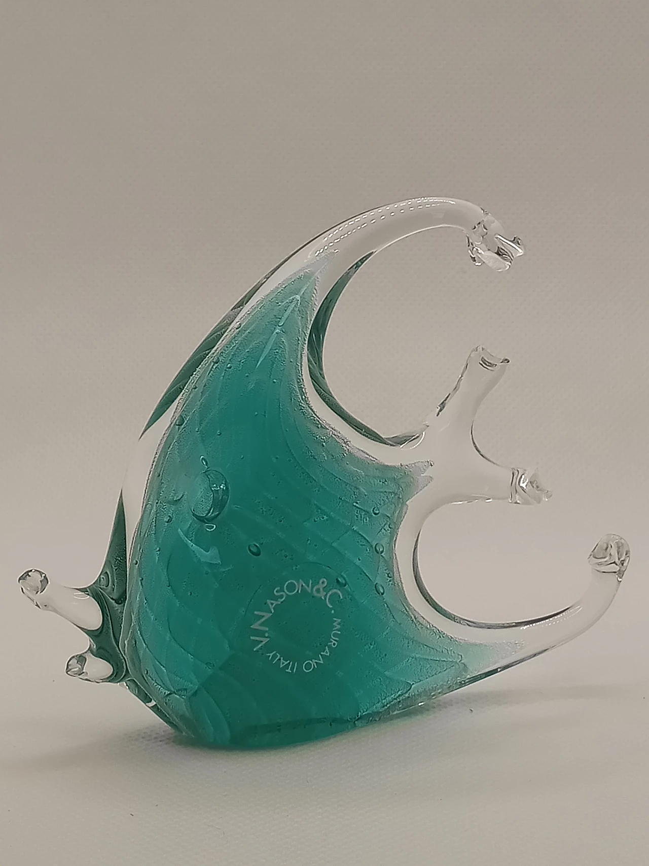 Turquoise Murano glass fish sculpture by Vincenzo Nason, 1980s 1