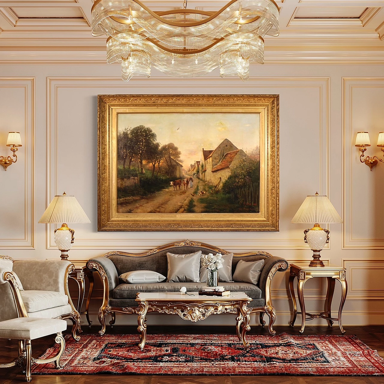 Paese di campagna, dipinto a olio su tela, 1899 2