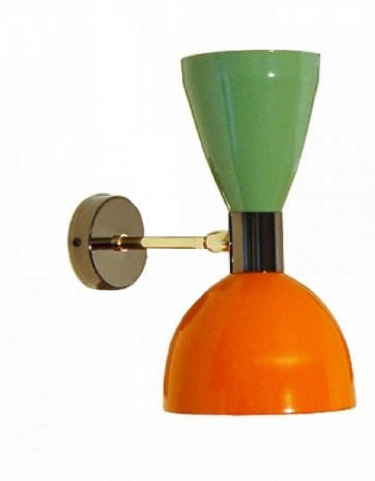 Brass and green and orange lacquered metal wall light by Deyroo Lighting 11
