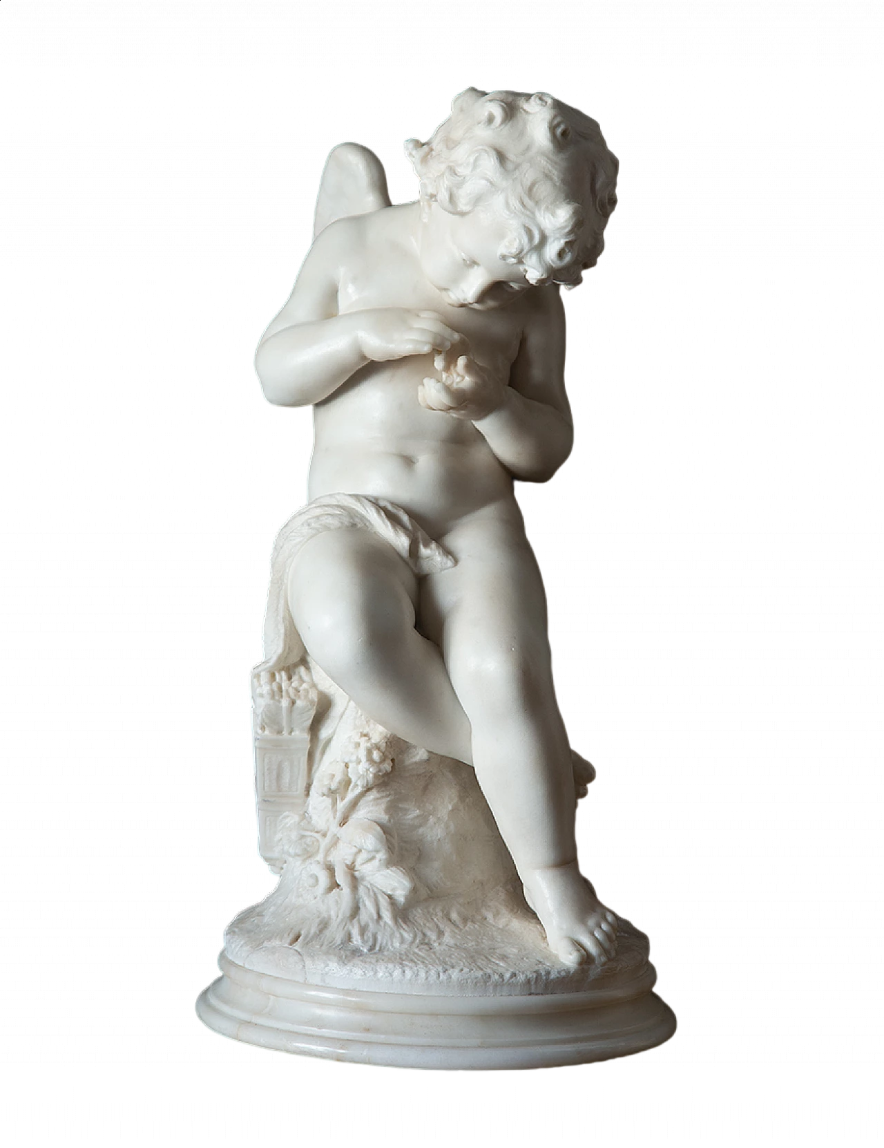 White marble sculpture of winged putto by Domenico Pagano, 19th century 7