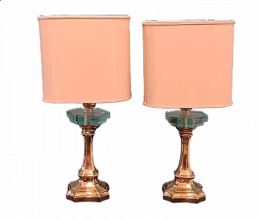 Coppia abat-jour in ottone con dettaglio in vetro esagonale di Lamp Art, anni '70