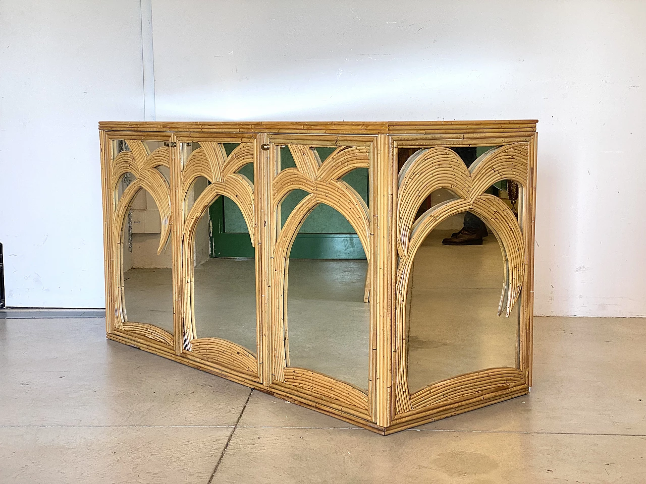 Credenza specchiata in bambù di Vivai del Sud, anni '70 3