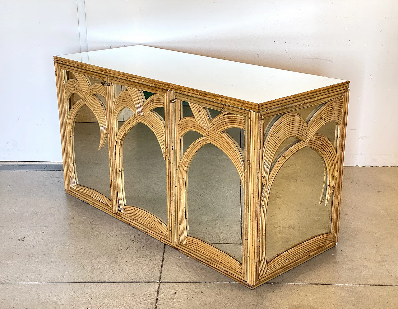 Credenza specchiata in bambù di Vivai del Sud, anni '70 5
