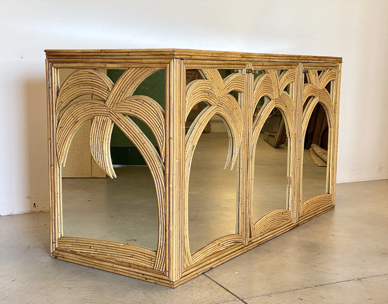 Bamboo mirrored sideboard by Vivai del Sud, 1970s 7
