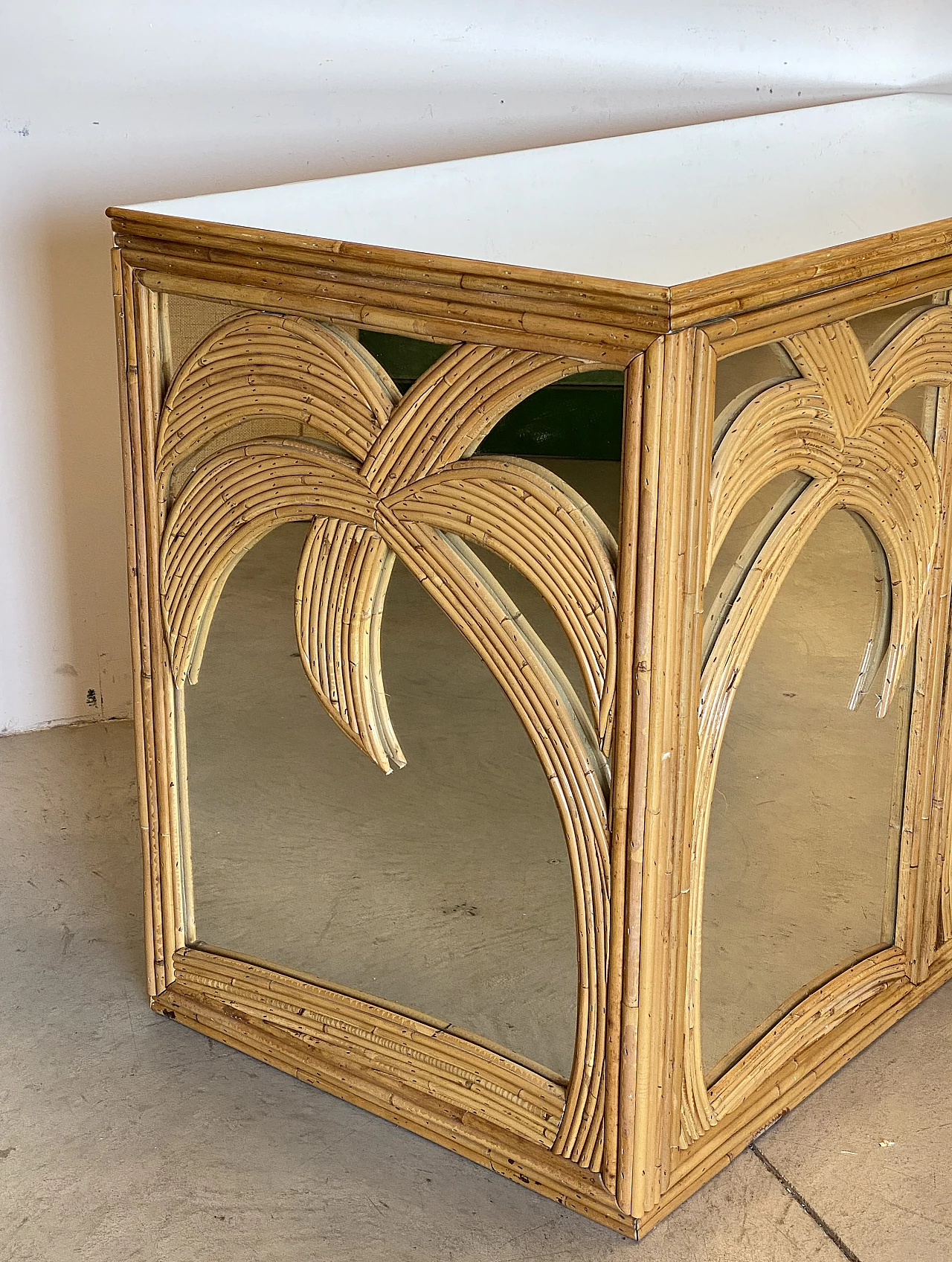 Credenza specchiata in bambù di Vivai del Sud, anni '70 8